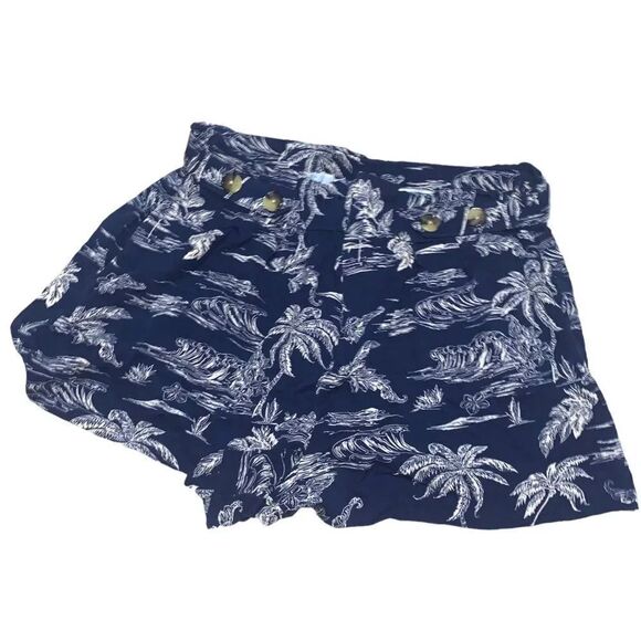 A.n.a Shorts knit Paperbag Blue Beach Tropical Palm Tree Lightweight Hawaii - Picture 1 of 3